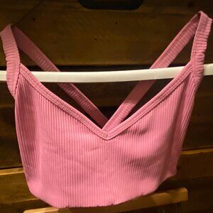 YEAR OF OURS. RIBBED CURVED BRALETTE. HOT PINK. MEDIUM